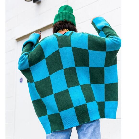 Dressed in Lala Love You Oversize Checkerboard Cardigan Size S/M - Picture 2 of 14